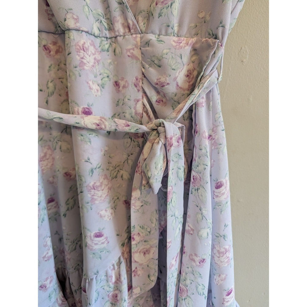 Pastel Floral Dress Fairy Coquette Twee Flutter Sleeve Purple Medium Faux Wrap - Picture 7 of 16
